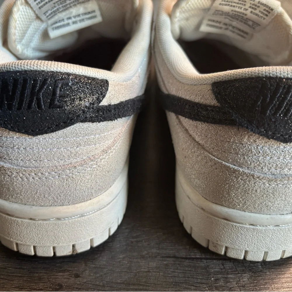 Sparkly Nike Dunks: White Sparkle with Black Swoosh